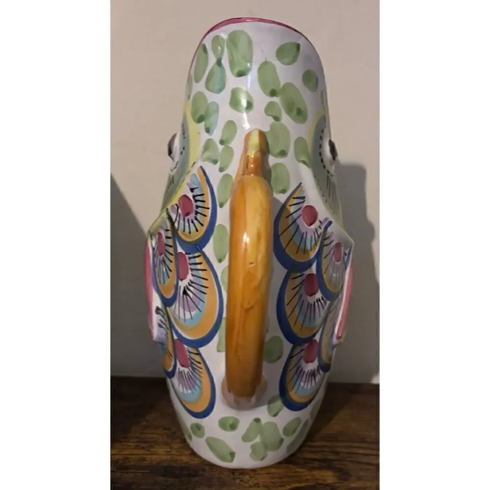 Vintage Solimene Vietri Italian Pottery Fish Pitcher/ Vase Hand Painted 10